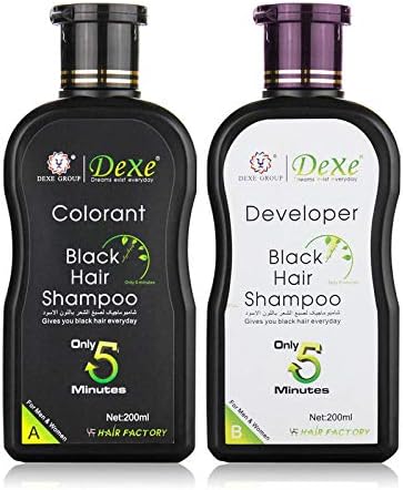 OverTop 2Pcs Dexe Black Hair Shampoo Economic Set Only 5 Minutes Hair Color Hair Dye 200ml