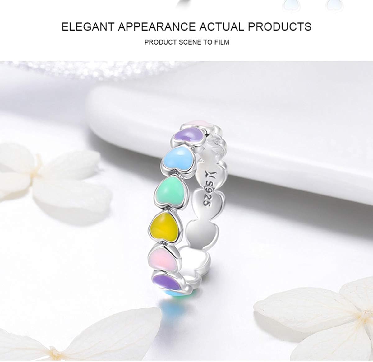 Lorrifal 925 Sterling Silver Fashion Classic Three-Colors Flower with CZ Ring Best Jewelry Gifts for Women Girls Size 6 to 8: Jewelry