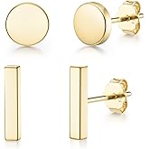 JIAYIQI Minimalist 925 Sterling Silver Stud Earrings Set, 14K Gold Plated Hypoallergenic Tiny Bar Dot Heart Star Studs for Women & Men