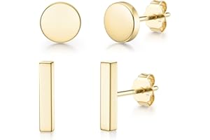 JIAYIQI Minimalist 925 Sterling Silver Stud Earrings Set, 14K Gold Plated Hypoallergenic Tiny Bar Dot Heart Star Studs for Women & Men