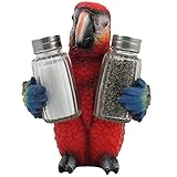 Tropical Parrot Glass Salt and Pepper Shaker Set with Holder Figurine for Beach Bar or Restaurant &amp; Nautical Kitchen Table Decor or Decorative Macaw and Bird Sculpture Spice Rack Gifts (Kitchen)