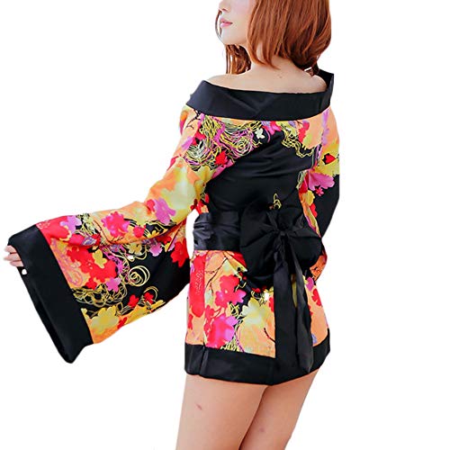 ASHER FASHION Women's Sexy Japanese Kimono Cosplay Costume Floral Lingerie Robe Sleepwear Dress