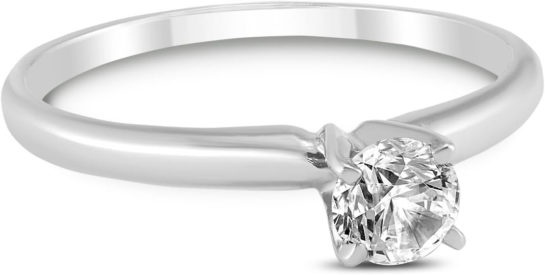 AGS Certified 1/4 Carat Round Diamond Solitaire Ring in 14K White Gold