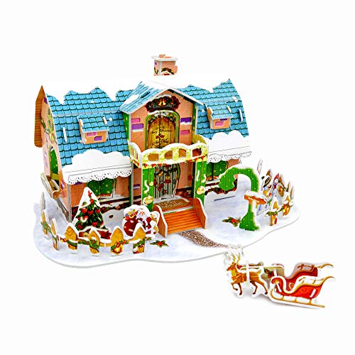 Sourcingbay 3D Puzzle Model Cartoon House Kit, Including The Snowmen, Santa Claus, Santa's Reindeer, Xmas Tree, for Kids 38 Pieces Paper Parts