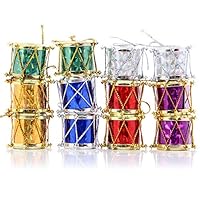 Guang-T Colorful Glitter Christmas Mini Drums Xmas Tree Ornaments Hanging Decoration Pendants Christmas Holiday Wedding Party Decor 12pcs (Assorted Color)