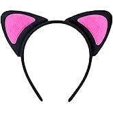 GTYRERO Cat Ears Headband for Women Girls Halloween Costume Cosplay Party Accessories Pink Black Kitten Animal Ears Plush Soft Skin Care Makeup Headband