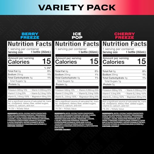 PRIME HYDRATION VARIETY – BLUE FREEZE, CHERRY FREEZE, ICE POP SPORTS DRINKS, ELECTROLYTE ENHANCED FOR ULTIMATE HYDRATION, 250MG BCAAS, B VITAMINS, ANTIOXIDANTS, LOW SUGAR, 12 FL OZ, 15 PACK