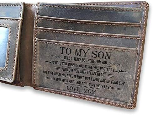 Leathrr to My Son, I Will Always be There for You, from Mom - Men Wallet, Gift for Son, Birthday Gift