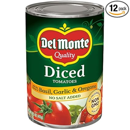 Amazon Com Del Monte Canned Diced Tomatoes With Basil Garlic Oregano And No Added Salt 14 5 Ounce Pack Of 12 Canned And Jarred Diced Tomatoes Grocery Gourmet Food