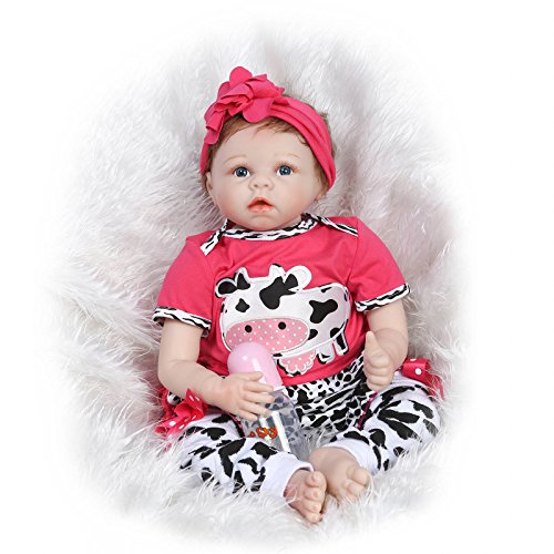 NPK Collection Reborn Baby Doll realistic baby dolls Vinyl Silicone Babies 22inch 55cm Newborn real baby doll Life Like Reborn Pacifier Lovely Baby Pink cows sleep baby