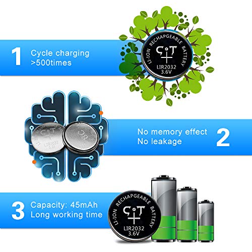 CTENERGY Rechargeable 2032 Batteries 3.6V Lithium Ion Button Coin Cell