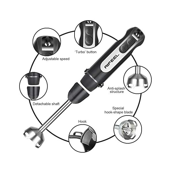 AIFEEL-Hand-Blender-800W-Turbo-ButtonLow-Noise-4-in-1-Stick-Blender-with-500ML-Food-Chopper600ML-Measuring-CupEgg-WhiskMilk-FrotherStainless-Steel-Blender-Blades AIFEEL Hand Blender 800W, Turbo Button/Low Noise, 4 in 1 Stick Blender with 500ML Food Chopper/600ML Measuring Cup/Egg Whisk/Milk Frother,Stainless Steel Blender Blades