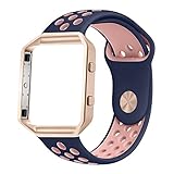 UMTELE Soft Silicone Replacement Strap with Rose Gold Frame for Fitbit Blaze Smart Fitness Watch, Large, Blue Pink
