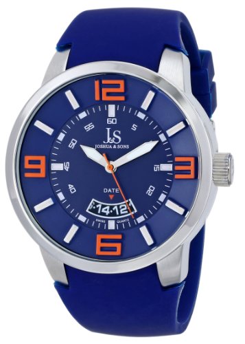 Joshua & Sons Men's JS64BU Silver Swiss Quartz Watch with Blue Dial and Blue Silicone Strap