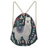 Showudesigns Llama Floral Drawstring Backpack for Kids Boys Girls String Sack Gympack Women Small Cinch Gym Bag Yoga Pouch