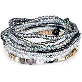 COLORFUL BLING Handmade Bohemian Multilayer Stackable Seed Beaded Bracelets for Women Bohemian Strand Bangle Statement Multicolor Jewelry