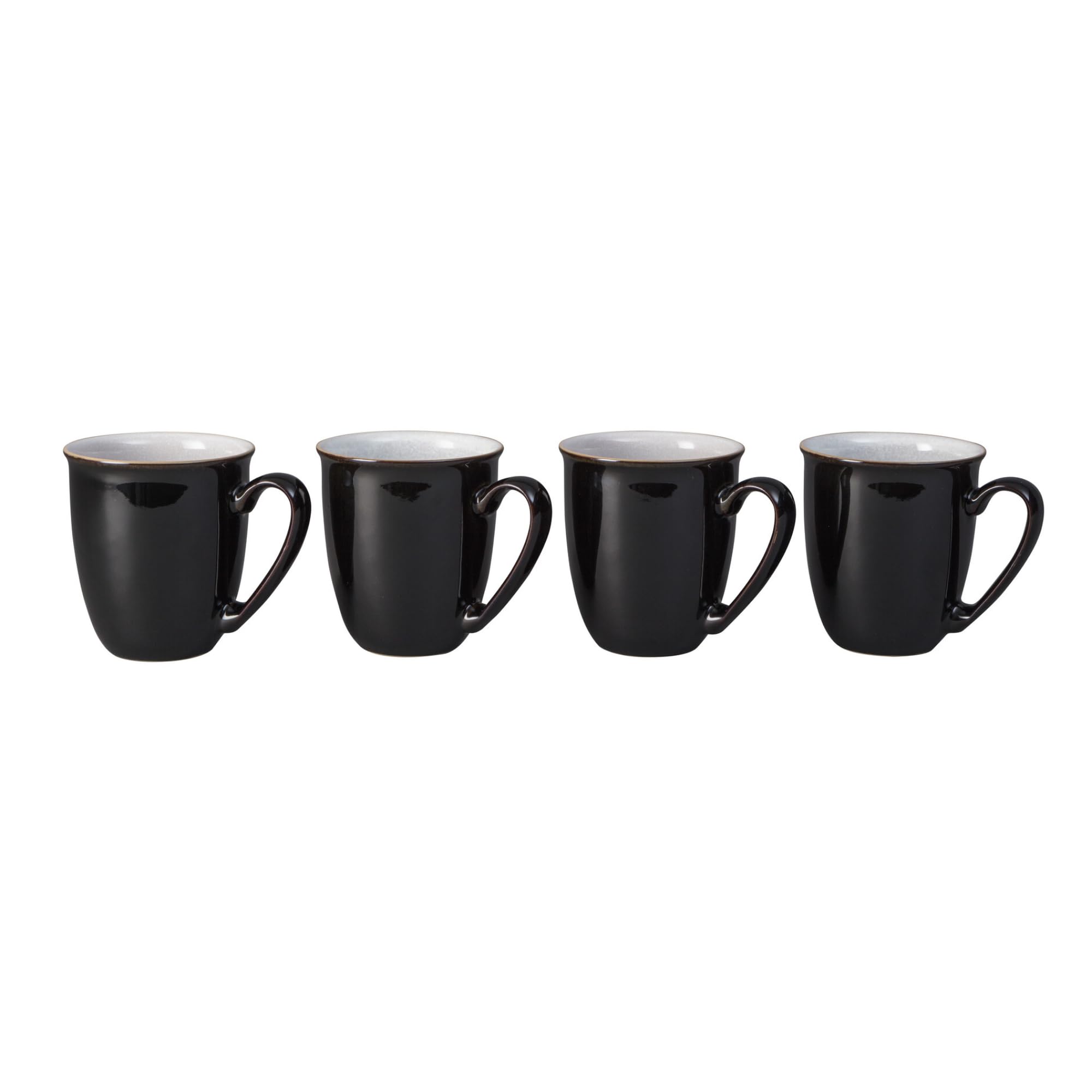 Denby - Elements Black Coffee Mug Set of 4 - 330ml Stoneware Ceramic Tea Mug Set For Home & Office - Dishwasher Safe, Microwave Safe - Black, White - Chip Resistant