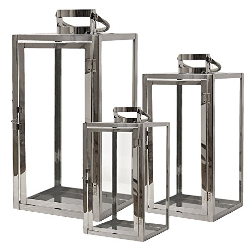 Edles XL 3tlg. Laternen-Set H53/40/30cm Edelstahl mit Griff Echtglasfenster Laterne Windlicht Gartenlaterne Kerzenhalter… – Bild 3