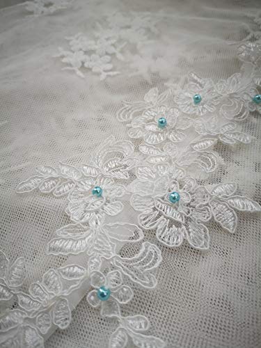 YuRong Bridal Lace Garter Pearls Garter Flower Leaf Design G43 (skyblue)