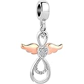 MiiFort Women My Angel Love Charm Compatible with Pandora Bracelets Rose Gold Red CZ Drop Dangle Mom Girlfriend Sister Daughter Birthday Anniversary