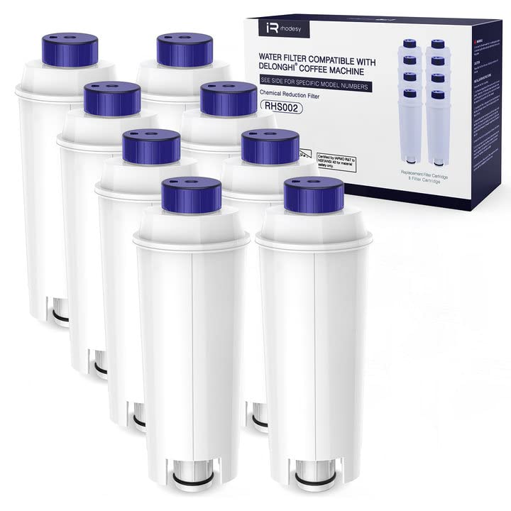 Water Filter for Delonghi Coffee Machines DLSC002, Water Filter Cartridge Active Carbon Fabric Softener, Compatible with Delonghi ECAM, Esam, ETAM, BCO, EC. (Pack of 8)