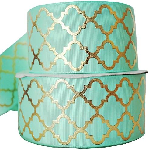 HMR 57MM Foil Gold Printed Grosgrain Ribbons Decoration tape for Bows 10 Yards (green)