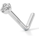 Body Candy 14k Solid Gold Nose Ring Studs - 2mm Lab Grown Diamond Created by MasterJeweler - L-Shape Nose Ring 18 Gauge 20 Gauge Real Gold Nose Ring Piercing Jewelry for Women, Men