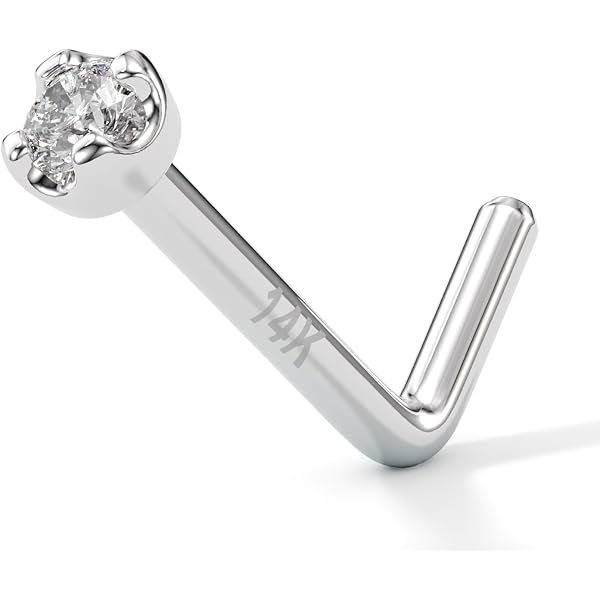 14K White Gold 0.11ct Real Diamond Nose Stud Screw - 18 Gauge (1mm) - Unisex