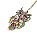 Caetle Big Eye Owl Bird Love Heart angel Wing Crystal Gem Chain Necklace