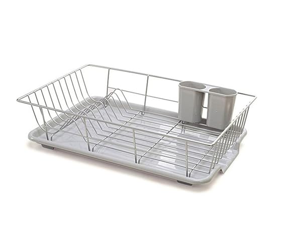 Rectangular dish rack/dish drainer with drip tray for kitchen sink for