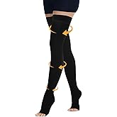 CACASO Compression Stockings for Women & Men, Open Toe Thigh High Compression Stockings, Compression Socks with Silicone Band, Graduated Support Stockings for Varicose Veins, Edema, Flight