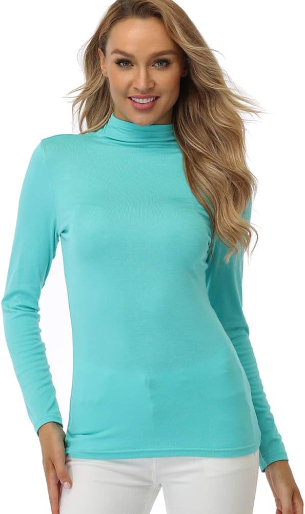 fuinloth Women's Turtle Neck Tops, Long Sleeve Slim Fit Spandex Shirts