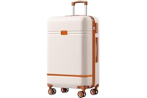 Krute Checked Luggage 24 inch Suitcases with Wheels TSA Approved PC+ABS Lightweight Hard Side Suitcase (WhiteBrown)