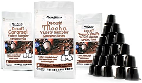 Variety Sampler of 60 Decaf Flavored Nespresso Compatible Capsules (60-count); Decaffeinated Espresso Coffee Pods Compatible with OriginalLine Nespresso: Caramel / Mocha / French Vanilla
