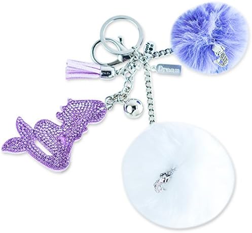 Purple Mermaid Keychain Gift For Women and Girls. Fluffy Pom Pom Keychain For Purses and Bags. Dream-Themed.