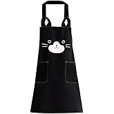 KIMCHOMERSE Apron with Cute Cat Pattern for Women Girls, Kitchen Apron with Front Pockets for Cooking Grilling Baking Serving Painting Gardening, Funny Gifts for Mom and Friends -Black