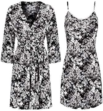 SofiePJ Women's Printed Chemise and Robe 2 Piece Sleep Set