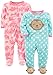 Simple Joys by Carter's Baby Girls' Cotton and Fleece Footed Sleep and Play, Pack of 2, Pink Elephants/Teal Blue Monkey, 6-9 Months