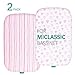 Bassinet Sheets Compatible with AirClub, GoFirst and MiClassic Bassinet Bedside Sleeper, 2 Pack, 100% Jersey Knit Cotton Fitted Sheets, Pink Stripes and Hearts Print for Baby Girls