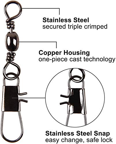 OROOTL Wirbel Angeln Snap 100Stk Barrel Angelwirbel mit Sicherheit Interlock Snaps Link hohe Festigkeit Salzwasser Angelzubehör Angelgerät Köder Line Connector – Bild 3