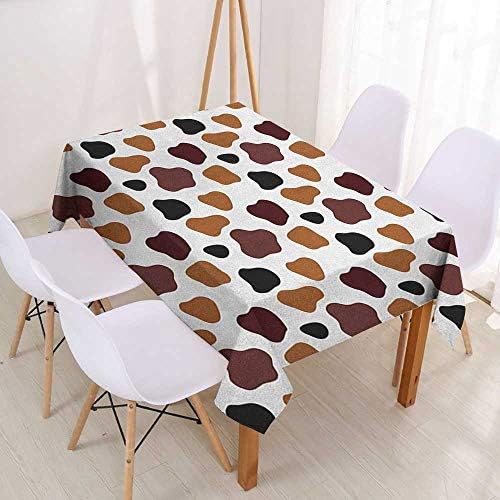 Wendell Joshua Tablecloth Waterproof Polyester Table Cow Print,Cow Skin Animal Abstract Spots Milk Dalmatian Barnyard Camouflage Dots，White Brown Black，Washable Heat Resistant Table Cloth 39"x55"inch