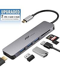 USB C Hub Multiport Adapter - 7 in 1 Portable Space Aluminum Dongle with 4K HDMI Output, 3 USB 3.0 Ports, SD Micro SD Card Reader Compatible for MacBook Pro, XPS More Type C Devices