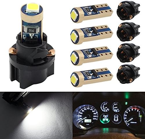BOODLIED 5X Super Bright 3030 SMD T5 Canbus Error Free Instrument Speedo Gauge Cluster 37 73 74 79 17 57 LED Dashboard Lights Bulb with Socket Super White 6000k~6500k.