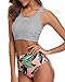 BeachQueen Women Retro Two Piece Striped Top High Waisted Leaf Bottom Swimsuit