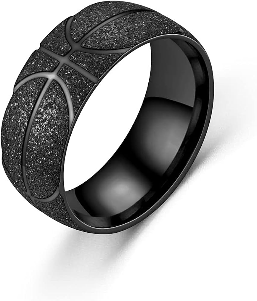 Titanium Steel Jewelry Basketball Ring Sports Ring Stainless Steel Frosted Men's Ring number 8