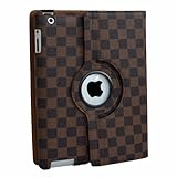 inShang® Checker Damier 360 degree rotating smart case/cover/stand for iPad2/3/4, With auto sleep/wake function (iPad 2/3/4, Black/Brown)
