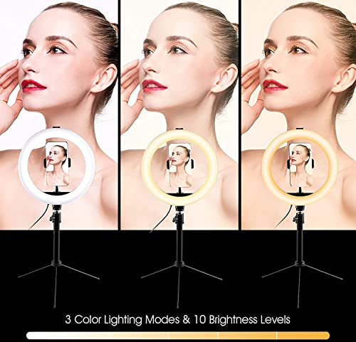 LUNILU Lady Makeup Light, 10.2\'\' Bright Live Stream, Vlog RGB Ring Light with Stand for Smartphones, Selfie Pole, 14 Colors Mode for Youtube, Video Talk