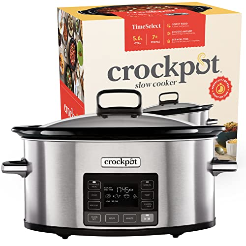 Crockpot TimeSelect digitaler Schongarer | 5,6 l (7+ Personen) | mit programmierbarem Timer und digitaler Anzeige | Warmhaltefunktion | Edelstahl [CSC066X]