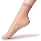 Ueither Women's 6 Pairs Silky Anti-Slip Cotton Sole Sheer Ankle High Tights Hosiery Socks Reinforced Toe