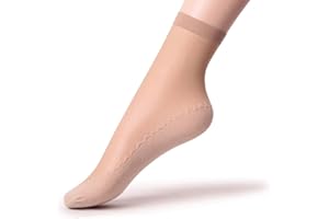 Ueither Women's 6 Pairs Silky Anti-Slip Cotton Sole Sheer Ankle High Tights Hosiery Socks Reinforced Toe